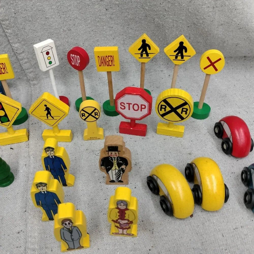 Lot of 63 Thomas Train Wooden Trees Signs Animals People Buildings Accessories